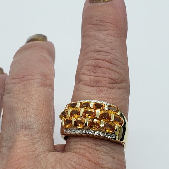 14K Gold ring with orange Sapphires and diamonds - Picture 10 of 13